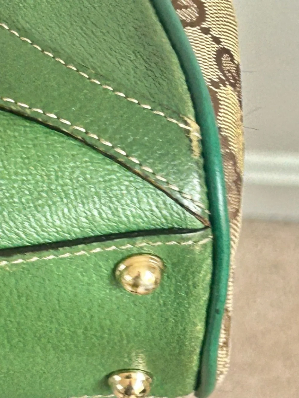 Gucci Jackie Bardot GG Hobo Shoulder
Bag - Green Leather Trim - Gold Hardware - Picture 15 of 16